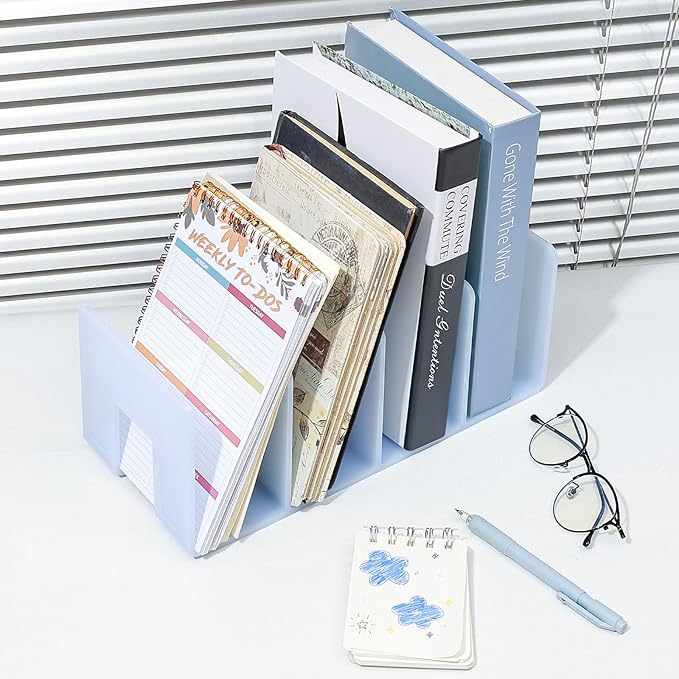BAYTORY 2Pcs Acrylic File Holder Purse Organizer, Sturdy Desktop File Sorter Organizer, Binder Shelf for Office Desk Kitchen Shelf Closet (Blue)