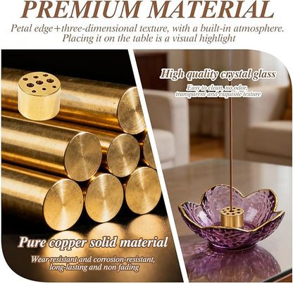 Incense Holder for Sticks and Backflow Incense Handmade Glass Cherry Blossom Incense Stick Holder with 9 Incenses Holes (Upgraded & Larger Cherry Blossom with Gilt-Edged)