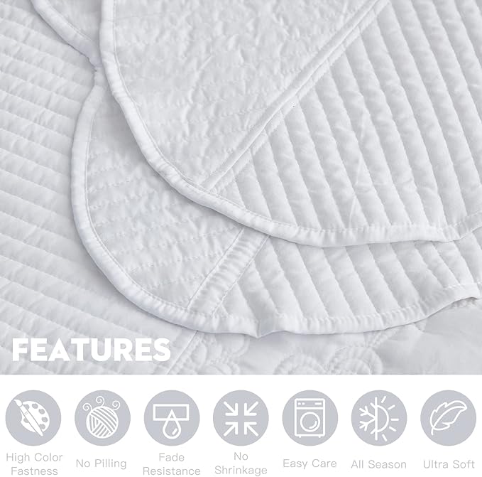 HZ & HY Oversized King Bedspread, Quilted Coverlet Bedding Set, Lightweight Thin Comforter, Reversible, 5 Piece, 100% Microfiber, White