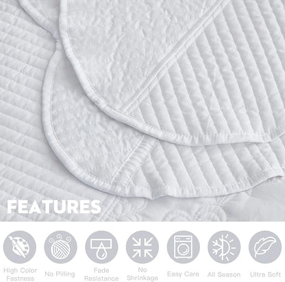 HZ & HY Oversized King Bedspread, Quilted Coverlet Bedding Set, Lightweight Thin Comforter, Reversible, 5 Piece, 100% Microfiber, White