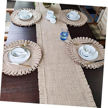 2Pcs Round Woven Jute Placemats Heat-Resistant Insulated Dining Table Mats with Rustic Pastoral Design for Kitchen and Party Decor
