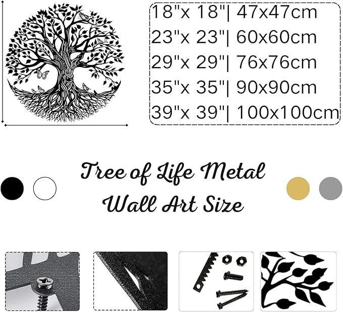 Yemwot Metal Tree of Life Wall Decor, Circle of Life Metal Trees Wall Art, Branch Art, Spiritual Decor, Modern Sculpture Decoration, Living Room Bedroom Decoration (White-Tree 4, 35"x 35"| 90x90cm)