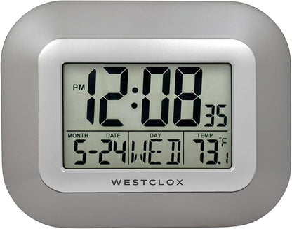 Westclox Large Digital Wall Clock with Date, Day & Temperature – Battery Operated Digital Clock with Alarm & Snooze, 12/24 Hour Display, Stylish Wall or Desk Clock for Home, Office & Bedroom (Gray)