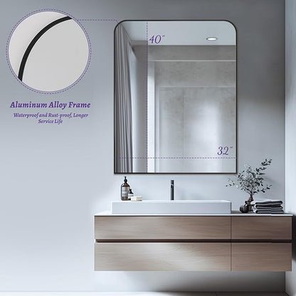 Bathroom Mirror, Wall Mirrors, Black Metal Framed Wall-Mounted Mirrors, Bathroom Vanity Mirror for Over Sink, Living Room, Bedroom, Entryway, 40x32 Inch, Black