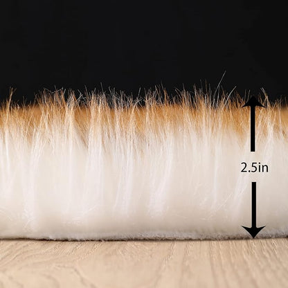 Faux Fur Rug Runner 2x6 ft White Yellow - Machine Washable Super Soft Plush Shaggy Fluffy Area Carpet,Sheepskin Rug Fuzzy Floor Mat for Bedroom, Sofa,Living Room, Bedside, Nursery & Kids Room