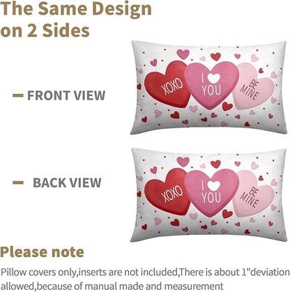 Valentines Day Pillow Covers 12x20 Set of 2 White Pink Heart Throw Pillow Covers Love Pillowcase Linen Decoration Farmhouse Holiday Cozy Soft Cushion Case Couch for Indoor Outdoor Home Decor