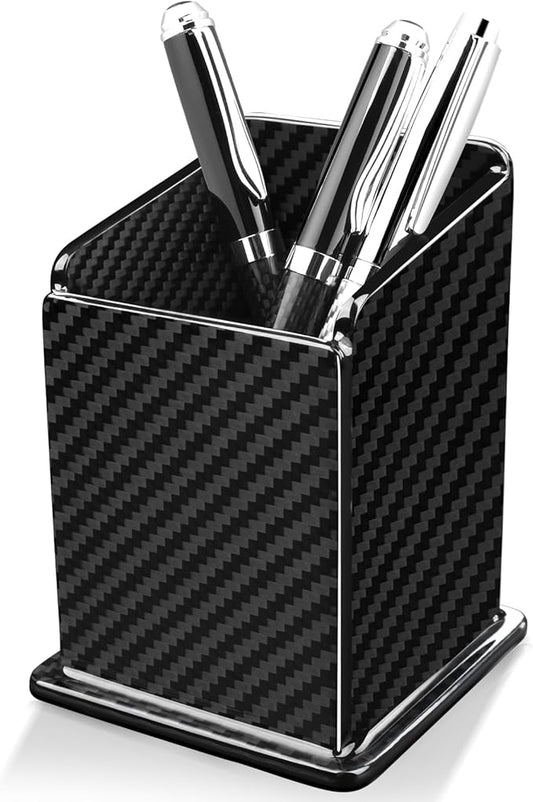 Carbon Fiber Pen Holder Pencil Holder for Desk, Desktop Organizer and Black Pencil Cup for Office, School, Home,Glossy Black