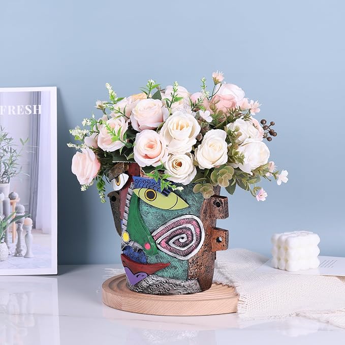 Picasso Brutalist Abstract Beauty Face Flower Pot,Decorative Colorful Head Planter for Patio,Funky Plant Pots,Unique Large Flower Vase for Indoor Plants,Funny Flower Vases Pots