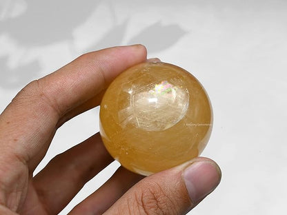 Amazing Gemstone Yellow Calcite Crystal Ball with Stand - 1.5 Inches Crystal Sphere Meditation Balls for Witchcraft and Decorative Balls