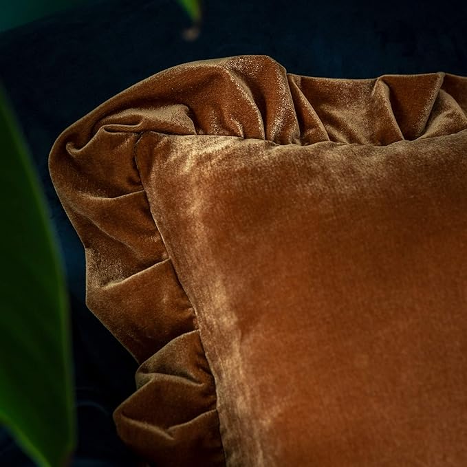 Velvet Throw Pillow Cover Soft Decorative Luxurious Solid Square Cushion Case for Sofa Couch Bedroom Farmhouse,Pack of 2, 18 x 18 Inches, Golden Camel