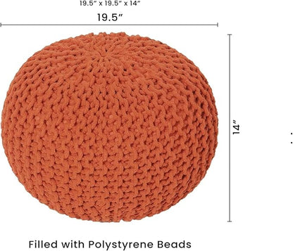 REDEARTH · Round Pouf Ottoman - Hand Knitted Cable Boho Poof - Pouffe Circular Footrest for Living Room - Bedroom - Patio - 100% Cotton (19.5"x19.5"x14") - Burnt Orange, Set of 2