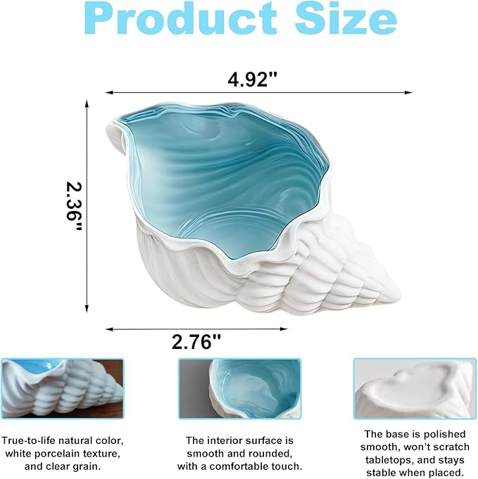Conch Shape Jewelry Dish Ceramic Holder Ring Trinket Tray, Ocean-themed Decorative Trinket Dish, Suitable for Mother Friend Sister, Gifts for Women, Home Decor Trinket Dish(Sea Blue)