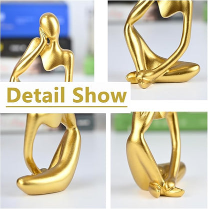 BOPART Gold Thinker Statue Home Decor, Resin Abstract Thinker Sculpture Figurines Shelf Decor Accents for Living Room, Office, Bookshelf, Desktop