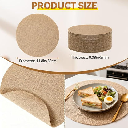 Burlap Round Braided Placemats Set of 100 for Dining Tables, 11.81Inch Reusable Heat Resistant Jute Table Mats Rustic Table Decorations for Dinner Holiday Farmhouse Decor