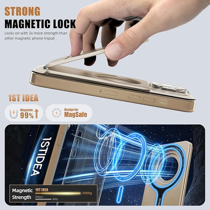 Magnetic Tripod for iPhone, Aluminium Phone Tripod Stand Compatible with Magsafe iPhone 17/16/15/14/13/12 Series, Foldable Strong Magnetic Phone Stand & Travel Essentials Accessories