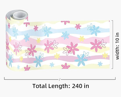 FLFK Wallpaper Border, Rainbow Flowers Peel and Stick Wall Border Self Adhesive Wall Paper Borders for Bedroom Living Room Girl's Room Kitchen Bathroom 10"x240"