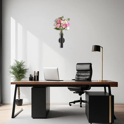 6.3" Wall-Mounted Flower Tube, Top/Bottom Open Vase, Adhesive Metal Flower Open Tube Decoration Holder for Flower Display, Home Office Living Room Bedroom Decoration, 2pcs(Black)