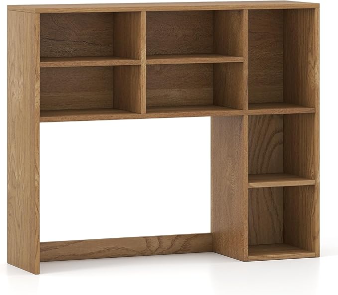Desk Hutch, Desktop Organizer with 7 Cubes & 3 Adjustable Shelves, 3 Tier Wooden Display Rack, 37” Counter Top Bookshelf for Dorm, College, Home Office, Hutch Top Only