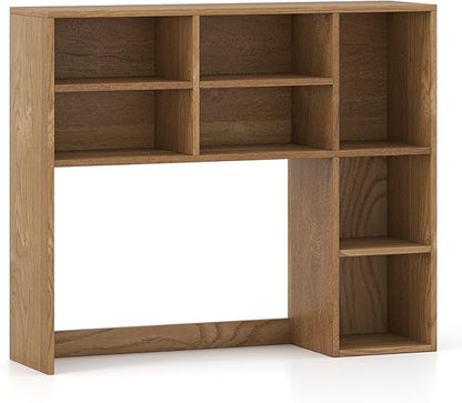 Desk Hutch, Desktop Organizer with 7 Cubes & 3 Adjustable Shelves, 3 Tier Wooden Display Rack, 37” Counter Top Bookshelf for Dorm, College, Home Office, Hutch Top Only