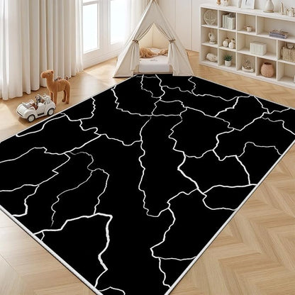 Abstract Rugs for Living Room - Modern Washable Area Rug, 4x5 Abstract Black and White Rug, Minimalist Rugs,Carpet Non Slip Home Decor
