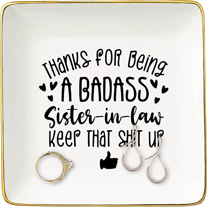 Topthink Thanks for Being Sister in Law - Christmas Birthday Mothers Day Gifts Women Thank You Gift Ceramic Jewelry Holder Ring Dish Trinket Tray