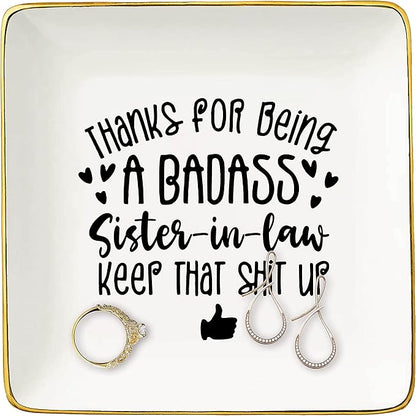 Topthink Thanks for Being Sister in Law - Christmas Birthday Mothers Day Gifts Women Thank You Gift Ceramic Jewelry Holder Ring Dish Trinket Tray