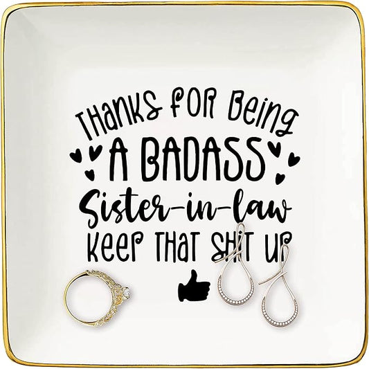 Topthink Thanks for Being Sister in Law - Christmas Birthday Mothers Day Gifts Women Thank You Gift Ceramic Jewelry Holder Ring Dish Trinket Tray