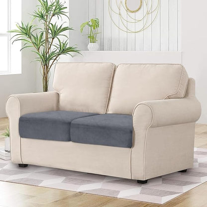 Couch Cushion Cover Velvet 2 Pieces Seat Cushion Cover Stretch LoveSeat Couch Covers Separate Sectional Sofa Slipcovers Furniture Protector (2-Seater or Backrest, Dark Grey)