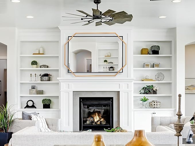 48.5"x32.5" Large Bathroom Mirror, Black and Gold Living Room Wall Mirror, with Decorative Metal Frame, Dining Room, Entryway