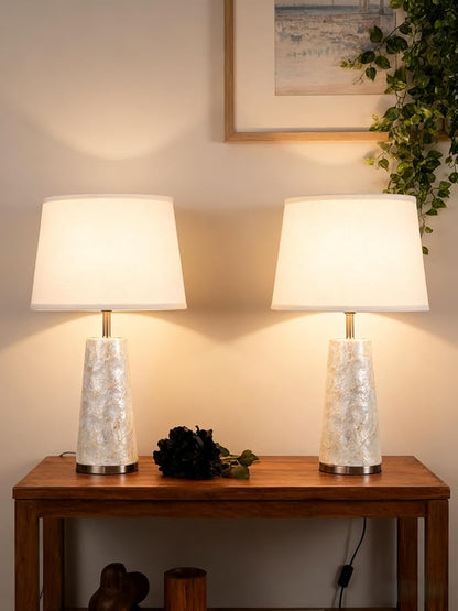 Coastal Table Lamps for Bedroom Nightstand Set of 2, Touch Control Ocean Beach Nautical Seashell Lamp, Modern Sea Shell Bedside Night Stands Light for Beachy Cottage Farmhouse Decor (Silver)