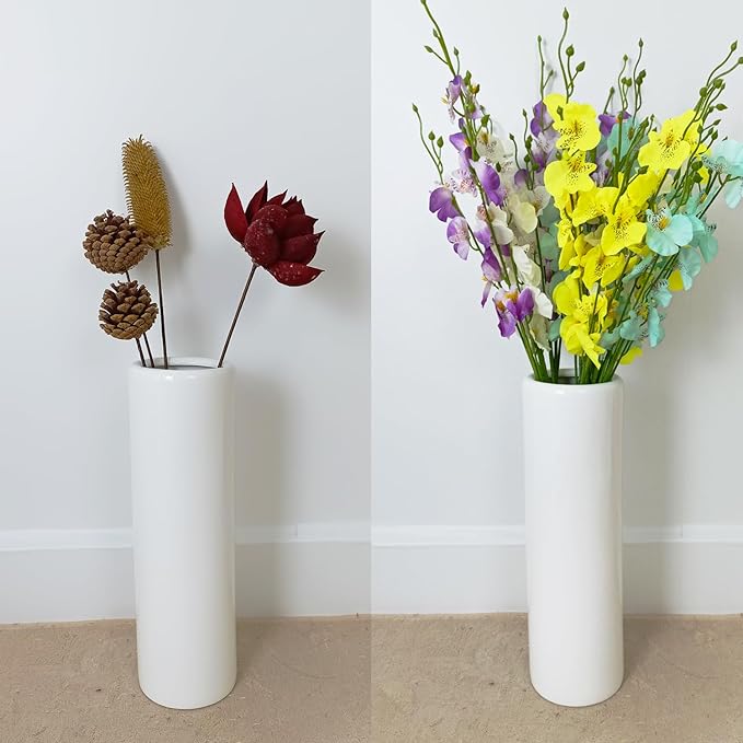 12Inch Tall White Ceramic Flower Vase,Home Decor White Vases for Pampas Grass,Textured Modern Vases for Living Room Decorations,Table Centerpieces,Shelf,Farmhouse Small Ceramic Vase