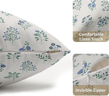 Blue Green Block Print Pillow Covers 12x20 Set of 2 Decorations Vintage Floral Throw Pillow Covers Decor Rustic Pillowcases Flower Pattern Farmhouse Cozy Soft for Sofa Bed Chair Home Decorative