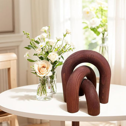 3Pcs Wood Arch Decor Accents - Home Book Table Decorative Rustic Arch Decor Modern Boho Minimalist Coffee Table Bookshelf Living Room Entryway Aesthetic Decorations Objects (Wine Red)