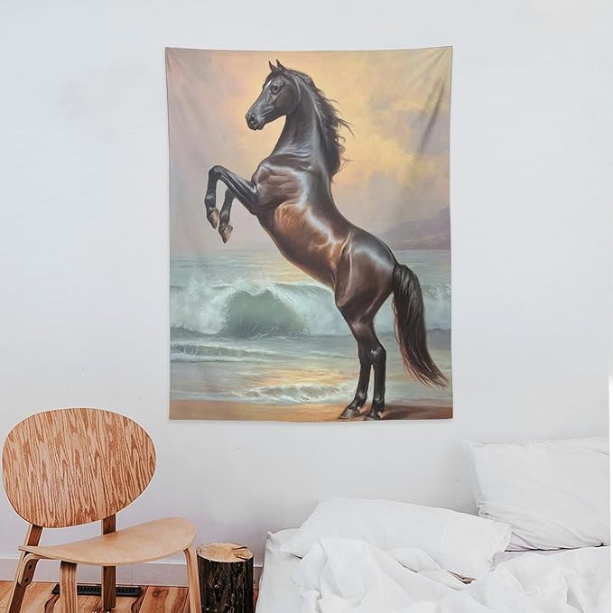 JYOUQOC Horse Animal Stands On The Beach Tapestry Wall Hanging Large Wall Art Decor Flag Backdrop for Bedroom Living Room Dorm 30"×40"