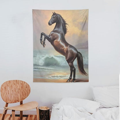 JYOUQOC Horse Animal Stands On The Beach Tapestry Wall Hanging Large Wall Art Decor Flag Backdrop for Bedroom Living Room Dorm 30"×40"
