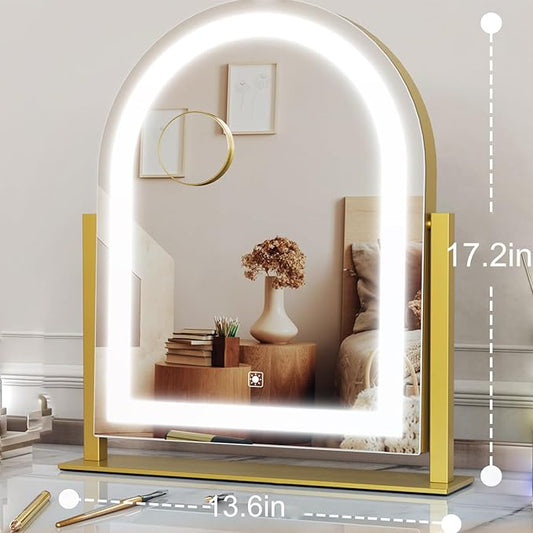 Arched Makeup Vanity Mirror with Lights 17.2" LED Makeup Mirror Detachable 10X Magnification, Hollywood Make Up Mirror with Lighting, Smart Touch, 360° Rotation, (Gold,Gift Box)