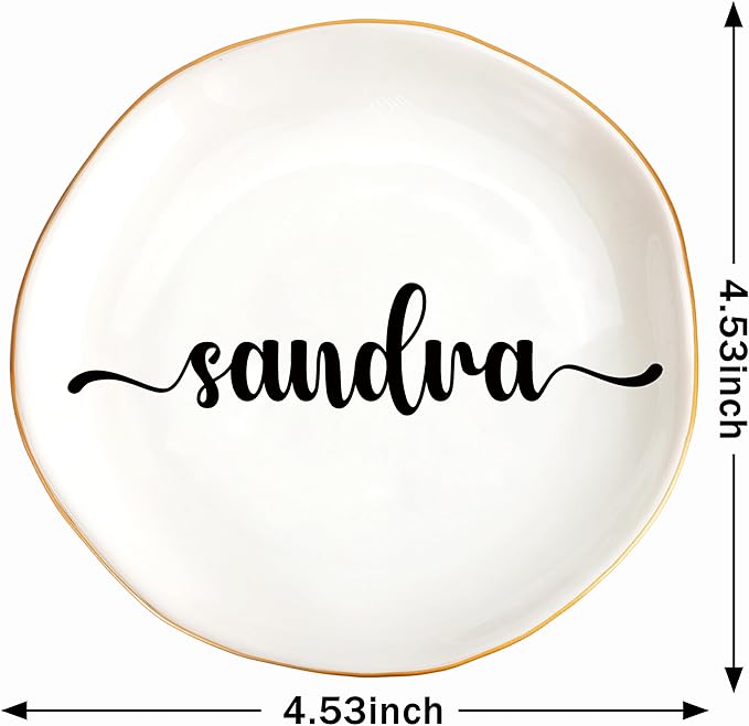 JoycuFF Sandra Personalized Name Jewelry Tray, Mothers Day Christmas Anniversary Engagement Birthday Gifts for Women Couples, Trinket Dish for Rings Earrings Necklaces Bracelets Keys
