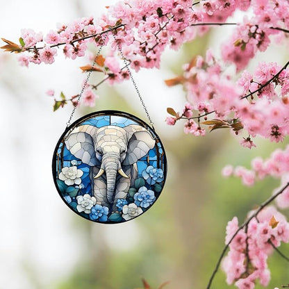 Handcrafted Organic Glass SunCatcher for Home Decor and Outdoor Garden Decor -Elephant Suncatcher Hanging Ornaments for Indoor Window Sun Catching, Room Decor Aesthetic and Housewarming Gifts