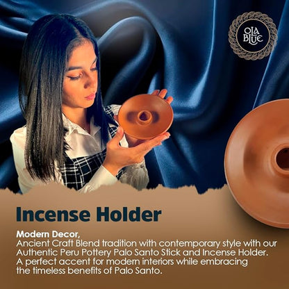 Authentic Peruvian Pottery Palo Santo Stick Holder | Handmade Ceramic Smudge Bowl | Incense and Sage Holder | Unique Decor for Spiritual and Aromatherapy Practices (Azul Waves)