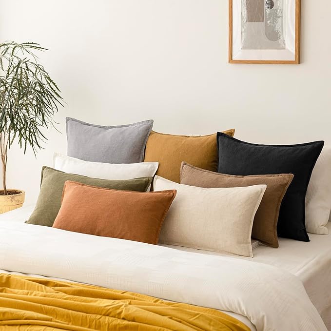 Foindtower Pack of 2, Decorative Linen Soild Throw Pillow Covers Soft Accent Cushion Case Boho Farmhouse Pillowcase for Chair Couch Sofa Bedroom Living Room Home Decor 22 x 22 Inch Light Rustic Gray