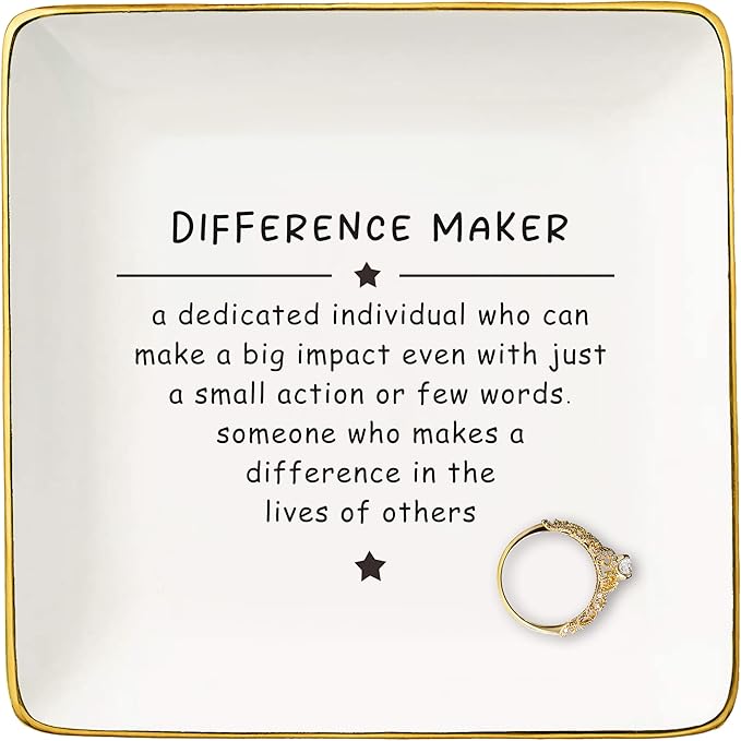 NZY Thank You Gift for Women,Leader,Teacher,Mentor,Coach,Boss,Manager-Inspirational Gifts for Women-Retirement Leaving Present-Jewelry Tray Trinket Holder Ring Dish-Difference Maker Definition