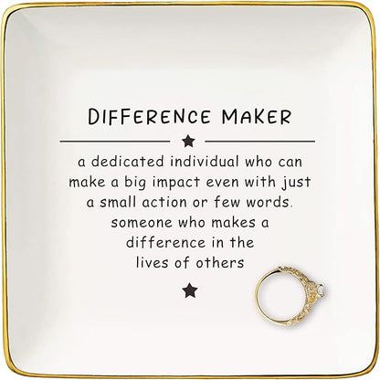 NZY Thank You Gift for Women,Leader,Teacher,Mentor,Coach,Boss,Manager-Inspirational Gifts for Women-Retirement Leaving Present-Jewelry Tray Trinket Holder Ring Dish-Difference Maker Definition