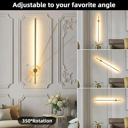 Battery Operated Wall Sconce USB Rechargeable Sconces, 39.3" Brushed Gold Wireless Wall lamp Set of 2, 3000K-6000K & Dimming with Remote Control, LED Wall Lights for Living Room, Bedroom