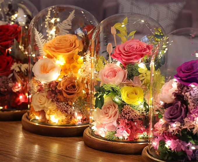 Flowers for Delivery Preserved Flowers Rose in Glass Dome,Pink Rose Forever Flowers Birthday Gifts for Women Mom Grandma Friend for Her,Home Decor