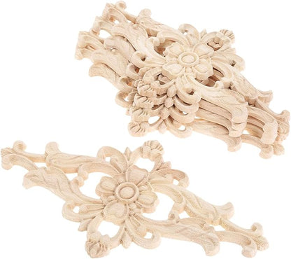 MUXSAM Wood Carved Appliques Furniture Decorative Onlays, 4Pcs Unpainted DIY Center Carving Decal for Door Wall Ceiling Cabinet Dresser Mirror Bed Mantel Bench Decoration, 27x14cm/10.63"x5.51"