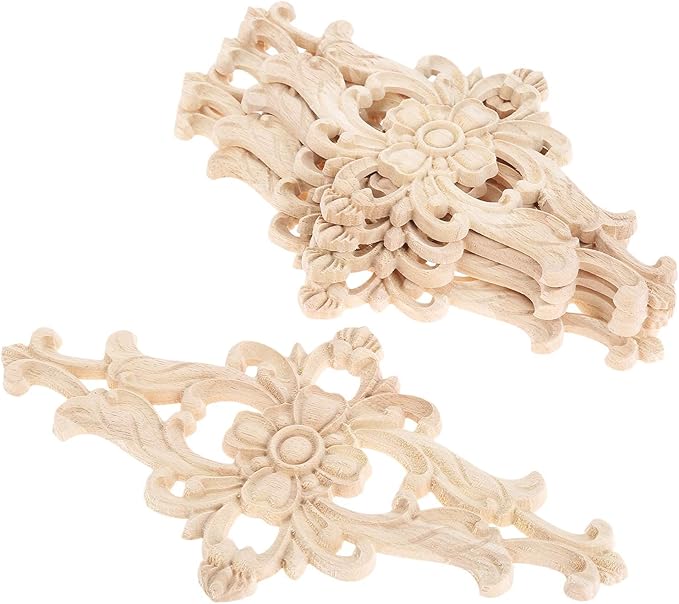 MUXSAM Wood Carved Appliques Furniture Decorative Onlays, 2Pcs Unpainted DIY Center Carving Decal for Door Wall Ceiling Cabinet Dresser Mirror Bed Mantel Bench Decoration, 27x14cm/10.63"x5.51"