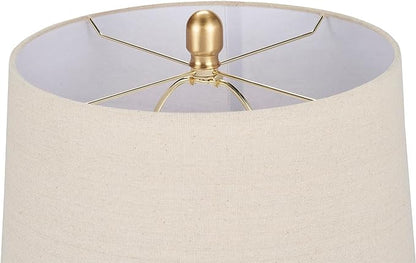Nourison Home 23" Greyish Brown Earth Tone Rustic Farmhouse Ceramic Table Lamp for Bedroom, Living Room, Dining, Office, with Beige Linen Shade