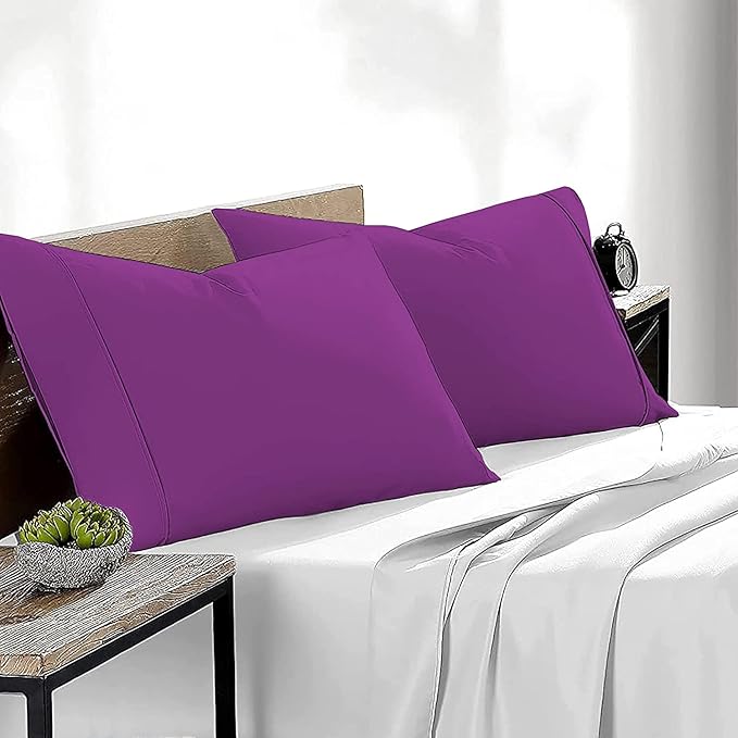 Upgrade Your Bedding Experience with The Made of 100% Cotton Pillow Cases 2 Pack King Pillowcases 20" x 36" Size fits King Pillows. Envelope Closure Purple