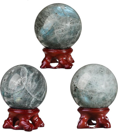 mookaitedecor Natural Labradorite Crystal Ball with Resin Stand, Decorative Stone Sphere Ball for Feng Shui Meditation Divination Home Decor, 2-2.36 Inch (51-60 mm)