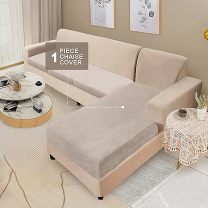 NAISI Sectional Couch Cover 1 Piece Velvet Separate Chaise Lounge Cover Soft Stretch Sofa Slipcovers for Left/Right Chaise Sectional Couch(Chaise Lounge,Taupe)